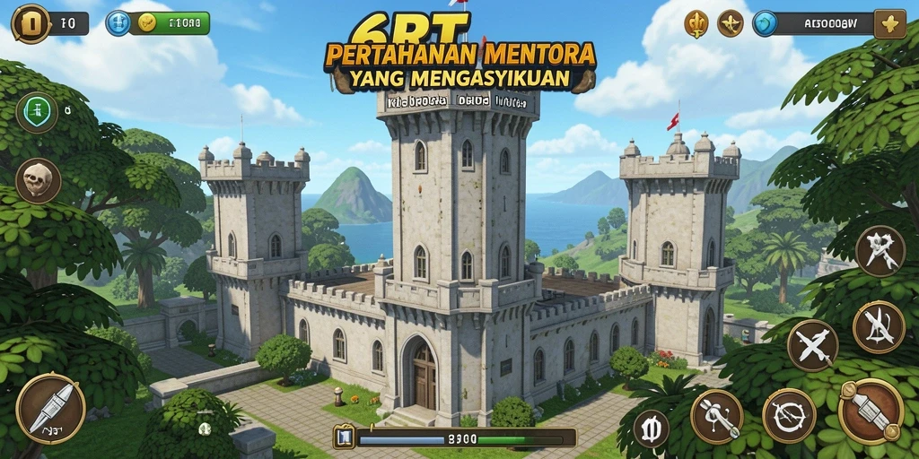 Screenshot gameplay menara pertahanan dalam aksi di 6RT.