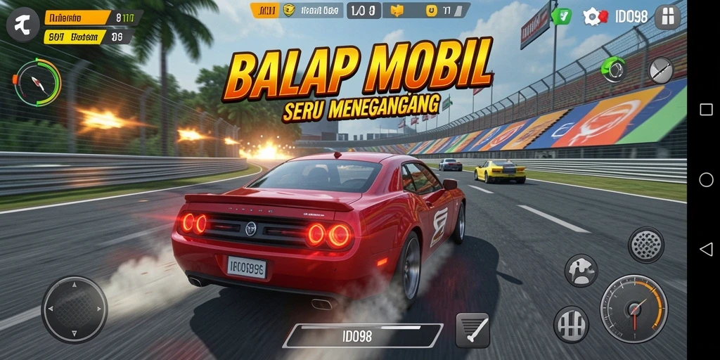 Tampilan gameplay balap mobil yang mendebarkan di ID098.