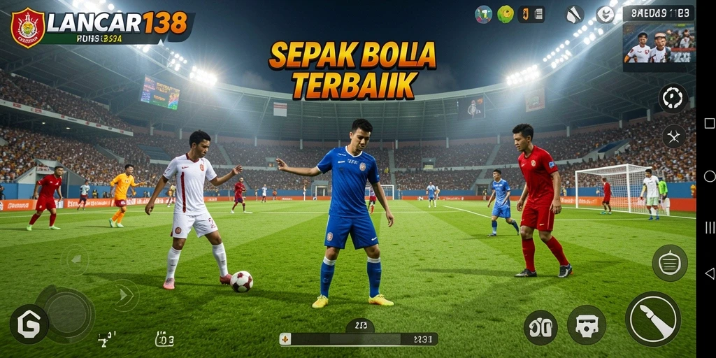 Tangkapan layar dari gameplay LANCAR138 yang menunjukkan aksi sepak bola intens.