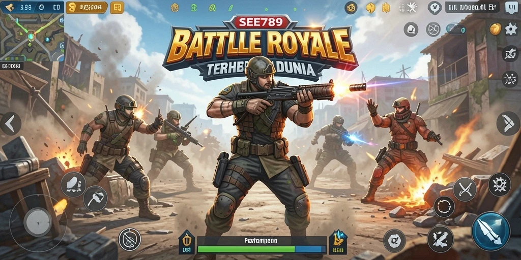 Screenshot dari gameplay seru di SEE789, aksi pertempuran Battle Royale.