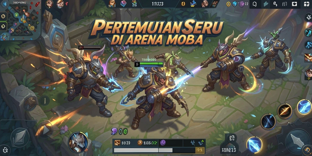 Tampilan gameplay seru dalam pertandingan MOBA yang mendebarkan.